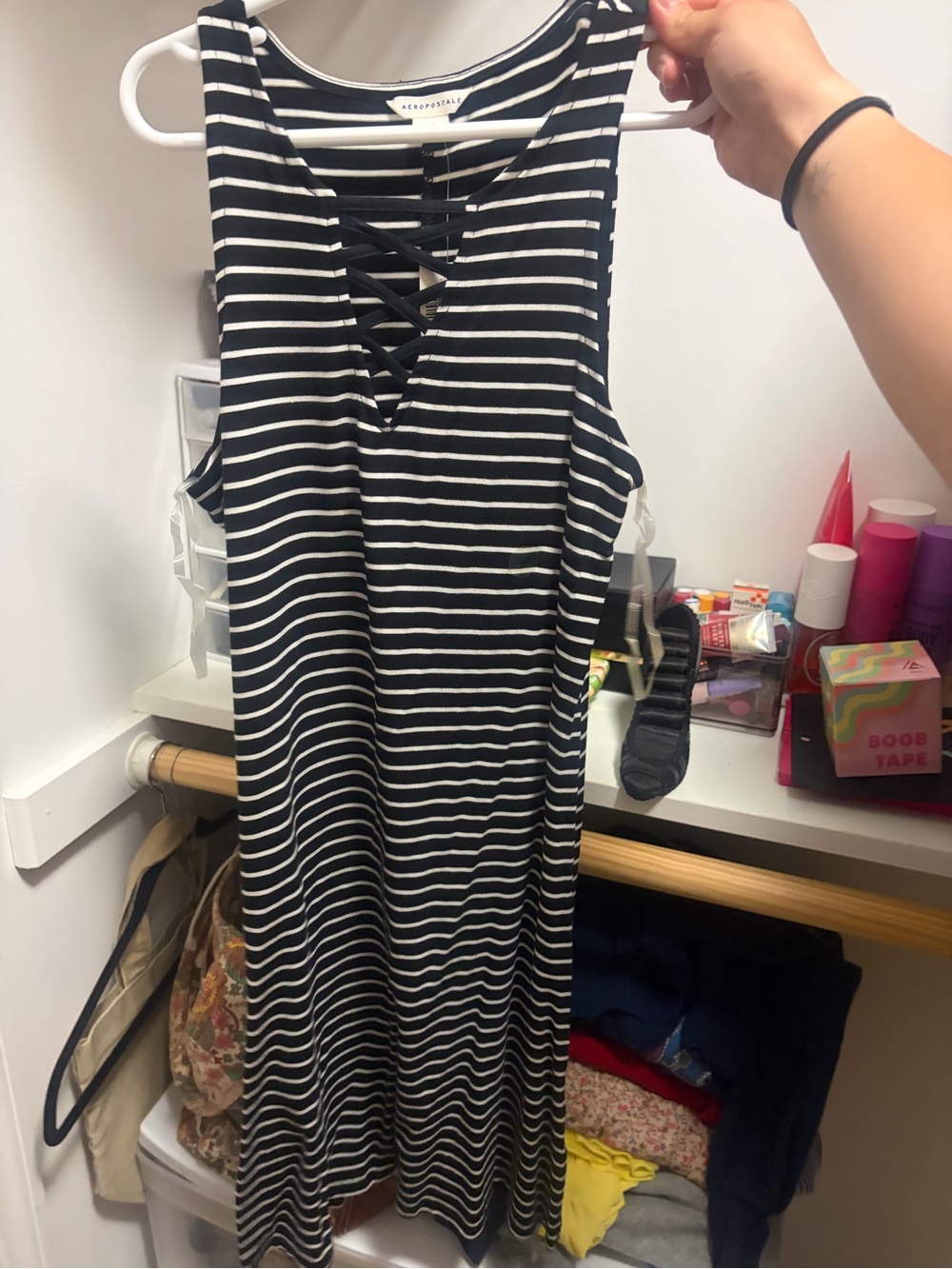 Aeropostale Black and White Striped Sleeveless Maxi Dress